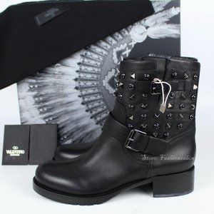 NEW Valentino Garavani Rockstud Biker Boots | EUR 35.5, Black, Made in Italy